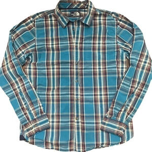 Men’s The North Face 100% cotton flannel blue plaid shirt. Size Medium. EUC.